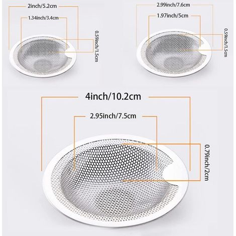 3 pièces accessoire d'évier en acier inoxydable baignoire cheveux retenue crépines baignoire évier draine déchets protecteurs évier déchet bouchon pour cuisine et salle de bain (1/3)