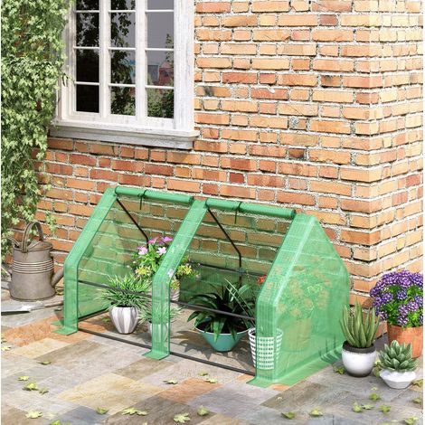 Serra da giardino 180x90x90 cm, per piante giovani, finestre arrotolabili con zip, struttura in acciaio, verde (1/5)