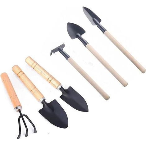 Lot De 6 Mini Outils De Jardinage À Main - Petits Outils Légers En Fer - Râteau - Pelle - Bêche - Pour Intérieur Et Extérieur - Plantation En Pot (1/5)