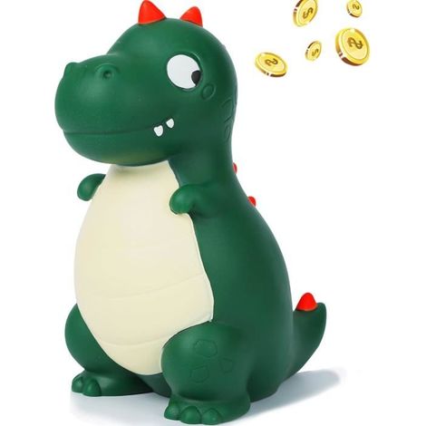 Tirelire dinosaure, tirelire pour enfants, tirelire dinosaure verte, anti-chute, unique (vert foncé) (1/5)
