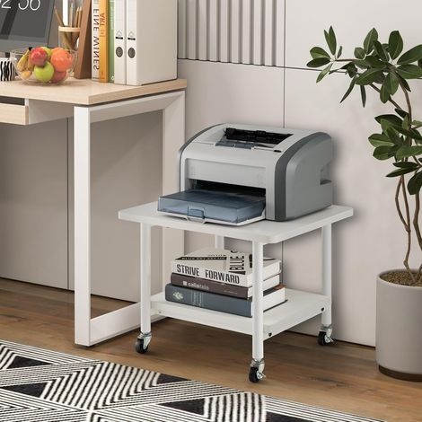 GOPLUS Support d’Imprimante de Rangement, Support d’Ordinateur Portable Multifonction à roulettes avec Capacité de Stokage, Équipé Roues de Verrouillage, pour Bureau, Maison (Blanc Beige) (1/5)