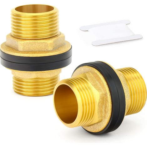 2 pièces raccord de réservoir d'eau à passe-cloison en laiton, raccord fileté mâle 1/2" BSP avec 2 anneaux en caoutchouc pour citernes pluviales, aquariums, baignoires (1/5)
