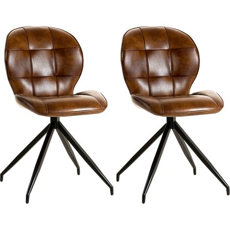 FOLY - Lot de 2 Chaises Simili Cuir Vieilli Marron (1/3)