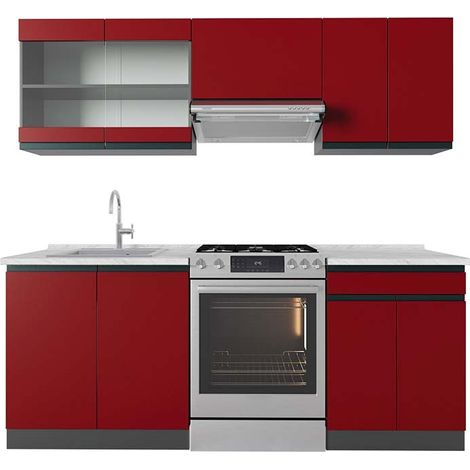 Cucina componibile R-Line, Rosso/antracite, 200 cm , PL Marmo, Vicco