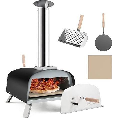 Goplus – Four à pizza d'extérieur portable – Compatible charbon de bois et gaz – Pierre à pizza 33cm – Thermomètre intégré – Pieds repliables (1/4)