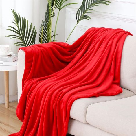 Schlichte Mikrofaser-Flanelldecke, warm und weich, perfekt als Tagesdecke oder Sofabezug für Herbst/Winter, Maße 200 x 230 cm, rot