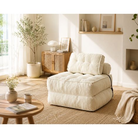 Fauteuil ergonomique beige au sol Canapé-lit en velours côtelé doux 3 fonctions pour le repos (1/5)