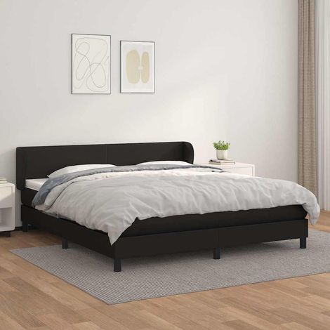 Cama box spring con colchón cuero sintético negro 160x200 cm (1/5)