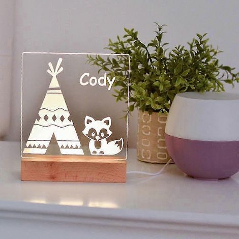 Veilleuse acrylique, lampe à illusion 3D, veilleuse LED en acrylique, cadeau pour enfant, lampe de table pour chambre d'enfant alimentée par USB, 3 couleurs (Renard) (1/5)