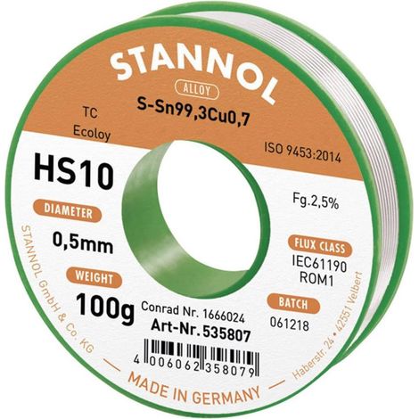 Stannol HS10 Cable eléctrico sin plomo 0,5 mm 100 g