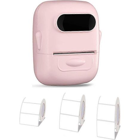 Imprimante d'étiquettes portable thermique sans encre, étiqueteuse d'autocollants nominatifs adhésifs (type 3 rouleaux de papier rose). (1/5)
