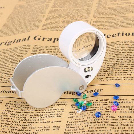 Loupe d'horloger éclairante 40X en verre avec lampe LED, lentille grossissante pour lecture et bijoux, modèle argenté (1/5)