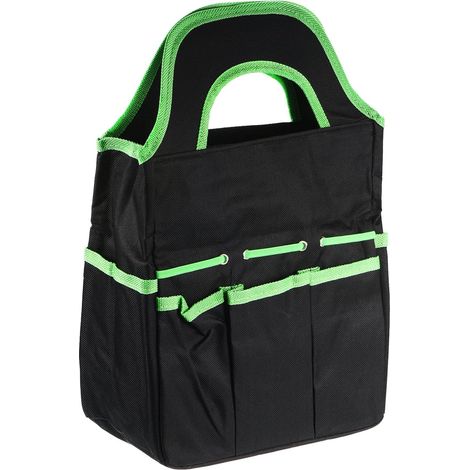 Sac à outils de jardin, sac fourre-tout en tissu à 8 poches pour houe, pelle, râteau, fourche, désherbeur, sécateur, noir (1/5)