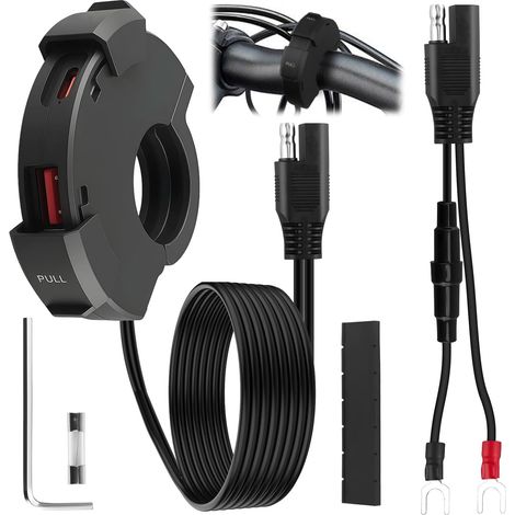 Caricabatterie USB per moto Presa USB-C 12-24V Adattatore presa USB per moto impermeabile IP65 Ricarica rapida 2 porte (QC3.0 18W + PD3.0 30W) per moto/ATV/camper/roulotte/nave (1/5)