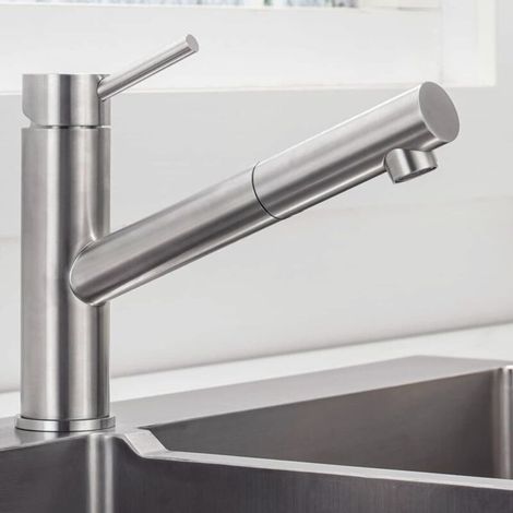 Küchenarmatur mit ausziehbarer Brause, schwenkbarem Mischbatterie, Oberfläche aus gebürstetem Edelstahl, abnehmbarem Luftsprudler (1/4)