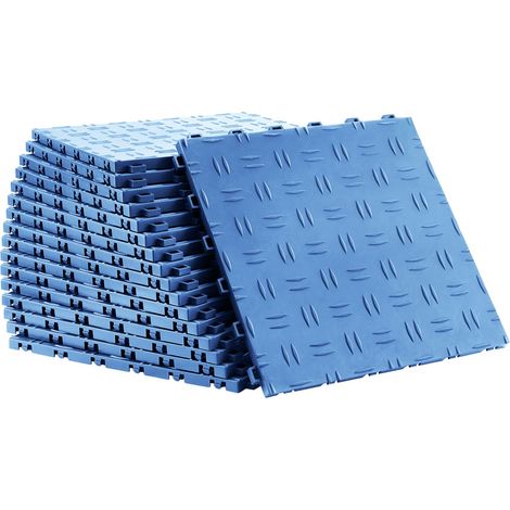 Dalles de Garage Emboîtables, 12x12x0,53 pouces, Lot de 25, Revêtement de Sol Antidérapant à Double Texture, pour Garages, Sous-sols, Ateliers, Bleu (1/5)