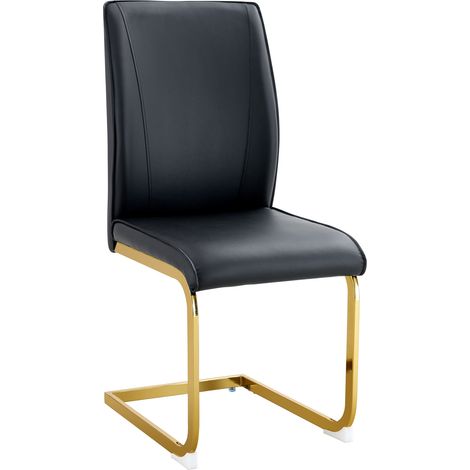 Set di 2 sedie da pranzo in PU nero con gambe in metallo dorato, design moderno (1/5)