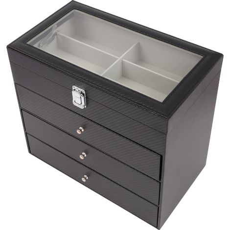 Organizador, fibra de carbono PU, tapa de cristal, dimensiones 33,5 x 19 x 29,5 cm, diseño multicapa, cojín extraíble. (1/5)