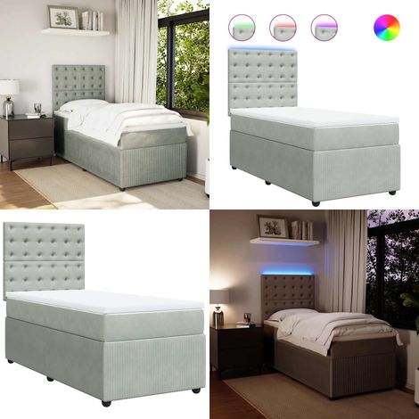 Boxspringbett mit Matratze Hellgrau 80x200 cm Samt - Boxspringbett - Doppelbett - Samtbett - LED Beleuchtung - Höhenverstellbares Kopfteil - Home & Living (1/5)