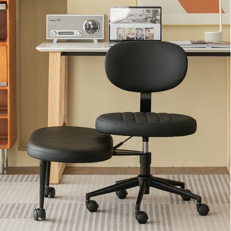 Silla de oficina ergonómica negra en tela sin reposabrazos con giro 360° y reposapiés giratorio (1/4)
