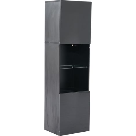 Vitrina alta negra brillante con LED, 1 estante de vidrio, 45 x 35 x 160 cm (1/5)