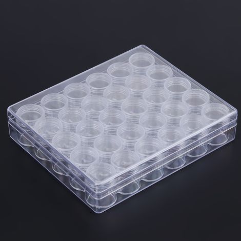 Lot de 30 petits pots ronds transparents en plastique pour ranger perles et bijoux, avec boîte rectangulaire (1/5)