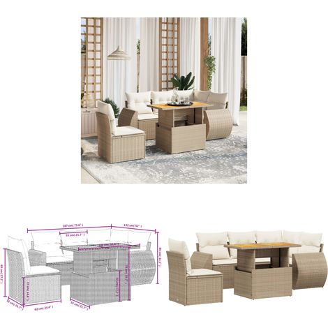 6-tlg. Garten-Sofagarnitur mit Kissen Beige Poly Rattan - Gartenmöbel Set - PE-Rattan Möbel - Outdoor Lounge - Gartenlounge - Terrassenmöbel - Home & Living (1/3)