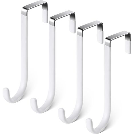 Crochet de Porte, 4 x Patère Porte en Acier Inoxydable, Crochets pour Rebord de Porte Tiroir, Porte Manteau pour Porte, Tiroir, Placard Armoire, Salle de Bains, Cuisine -Blanc (1/5)