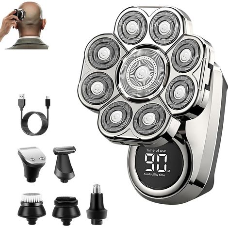 rasoir electriques hommes-Kit 6-en-1 avec têtes flottantes 9D – Rasoir crâne rechargeable USB-C étanche IPX7 – Pour homme, utilisation quotidienne à domicile ou en voyage (1/3)