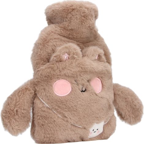Bouillotte 1000ml Marron Chien Mignon Anti-Fuite Anti-Explosion Pochette en Peluche Couverture Chauffe-Mains Réutilisable (1/5)