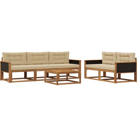 Conjunto de sofás de exterior con cojín 6 pcs Natural y Beige vidaXL (1/5)