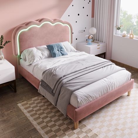 MEUBLIV letto singolo 90x190 cm rosa con testiera LED regolabile, senza materasso (1/5)