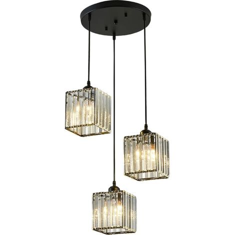 Lustre en cristal, mini suspension, luminaire de luxe, design carré, douille E27, adapté aux salles à manger, chambres à coucher, îlots de cuisine et éclairage de couloir (1/5)