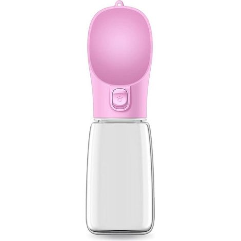 Pet Bouteille D'Eau, Anti-Fuite Portable Chien Chat Voyage Bouteille D'Eau Avec De Grands Abreuvoir, Animaux De Compagnie Gobelet Gourde Pour L'Extérieur Course à Pied, Marche(Rose,550 ML) (1/5)