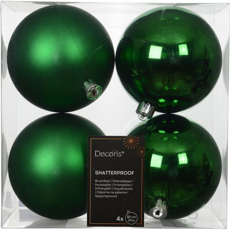 Set 4 palline di natale infrangibili mix lucido/opaco D 10 cm verde brillante Peraga Christmas