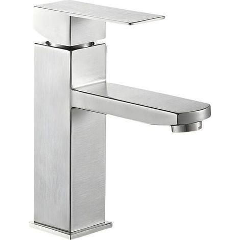 Robinet d'évier de salle de bain, Mitigeur Lavabo Carré Robinet eau chaude et froide Mitigeur salle de Bain Acier inoxydable（Avec tuyau d'entrée de 80 cm） (1/4)