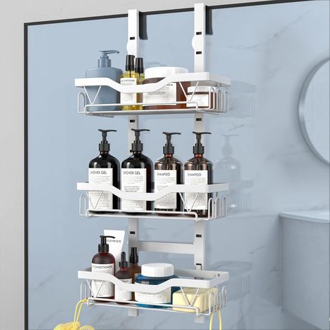 Etagere Douche à Suspendre, Rangement Douche sans Percage aver 3 PCS Réglable Panier à Suspendre pour le Gel et le Shampooing (Blanc) (1/5)