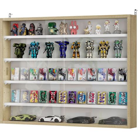 Vitrine pour collection vitrine murale 80 x 9,5 x 60 cm 4 étagères réglables en hauteur 2 portes coulissantes en verre (1/5)
