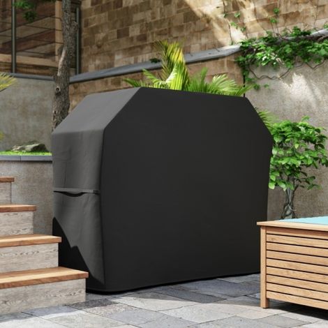 Funda protección barbacoa 147x61x120cm, resistente a intemperie, negra (1/5)