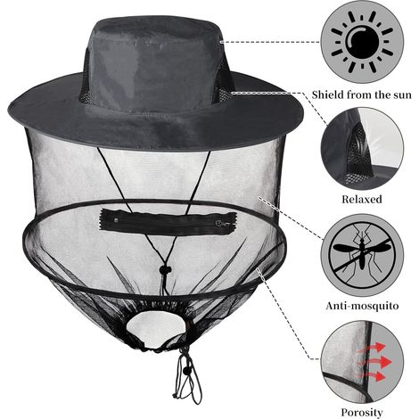 Lot De 2 Chapeaux Moustiquaires – 46x46 Cm, En Nylon, Avec Sac De Transport, Pour Protection Visage Et Tête, Anti-moustiques, Pour Rando, Jardinage, Camping