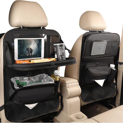 Juego de 2 organizadores para asiento trasero de coche para niños con mesa plegable, protector de respaldo de coche impermeable para niños, tela Oxford 600D, color negro (1/5)