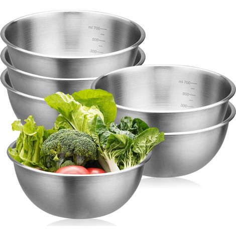 6 Cul De Poule Inox, Acier Inoxydable,s De Mesure, Bol Mélangeur, Diamètre 17 Cm, Cuisine
