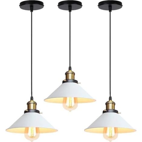 U-Do 3Pcs Lustre Suspension en Métal Blanc 22cm Lampe de Plafonde Luminaire Réglable Vintage Lustre pour Cuisine Chambre (1/4)