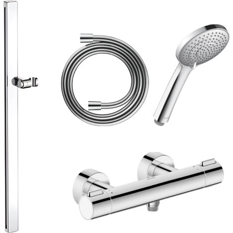 Pack mitigeur douche thermostatique DURAVIT 1000 + Barre 80 cm + Pommeau 3 jets + Flexible 160 cm Chromé blanc