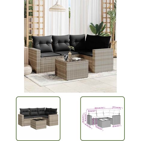 The Living Store 5-tlg. Garten-Sofagarnitur mit Kissen Hellgrau Poly Rattan - Gartenmöbel - PE-Rattan Möbel - Outdoor Sofa Set - Lounge Set - Esstisch (1/3)