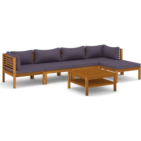 Muebles de jardín muebles de exterior juego de muebles de 6 piezas con cojín de madera maciza de acacia 020016622 (1/5)