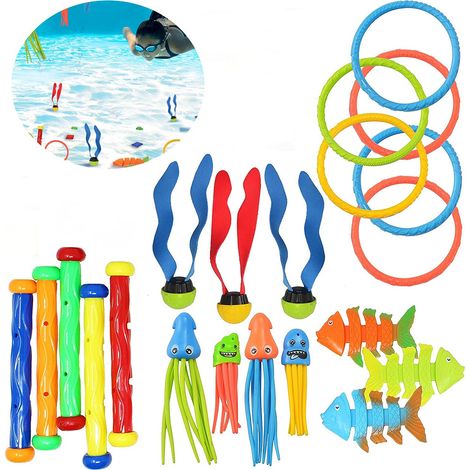 Jouets de piscine avec bâtons et anneaux plongeants pour enfant quatre à huit ans accessoire de jeu aquatique été et piscine (1/4)