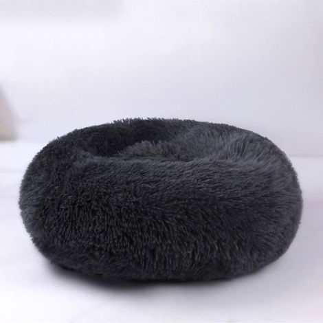 Couchage Panier Chien Chat Corbeille Coussin Rond Hiver Chaud en Peluche Lit Animal- Noir 50cm (1/4)