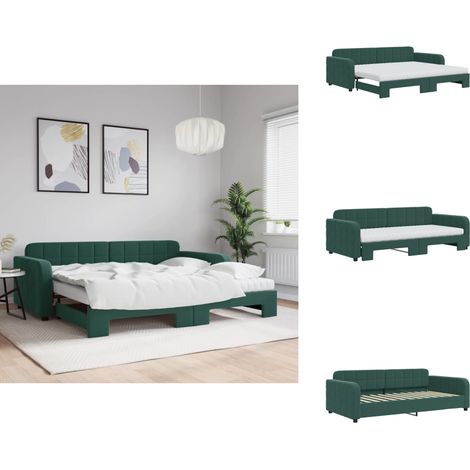 Tagesbett Ausziehbar mit Matratzen Dunkelgrün 90x200 cm Samt - Ausziehbares Tagesbett - Ausziehbare Tagesbetten - Schlafbett - Gästebett (1/5)