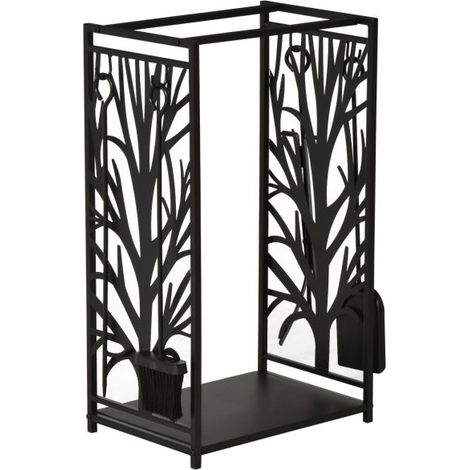 EASYCOMFORT Potalegna per Camino in Acciaio Nero e Antiruggine con Accessori 46 x 29 x 70cm
